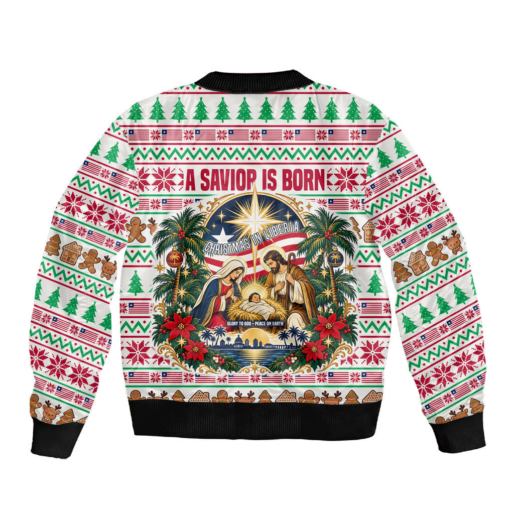 Liberia Jesus Christmas Sleeve Zip Bomber Jacket Vintage Patriotic Religious