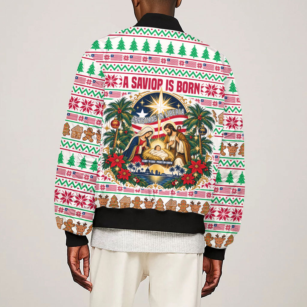 Liberia Jesus Christmas Sleeve Zip Bomber Jacket Vintage Patriotic Religious