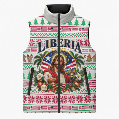 Liberia Jesus Christmas Sleeveless Puffer Jacket Vintage Patriotic Religious