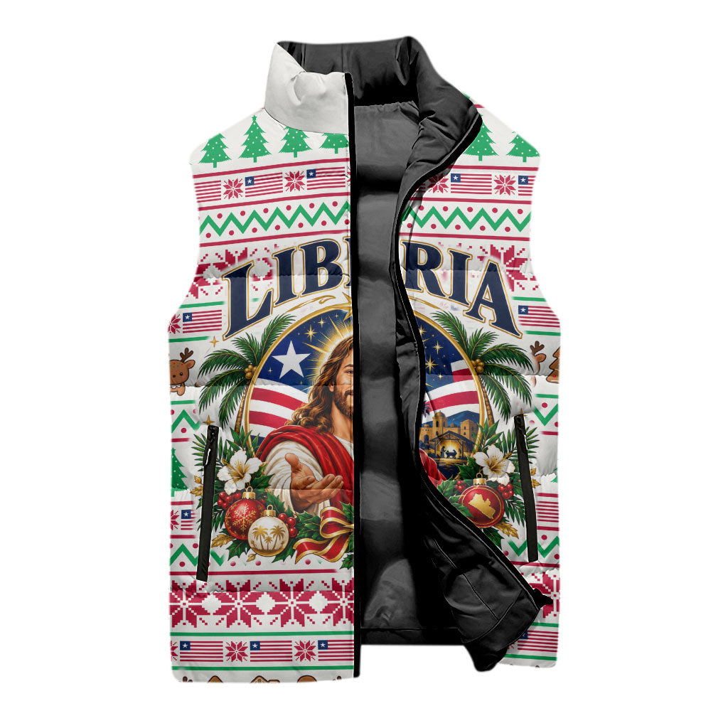 Liberia Jesus Christmas Sleeveless Puffer Jacket Vintage Patriotic Religious