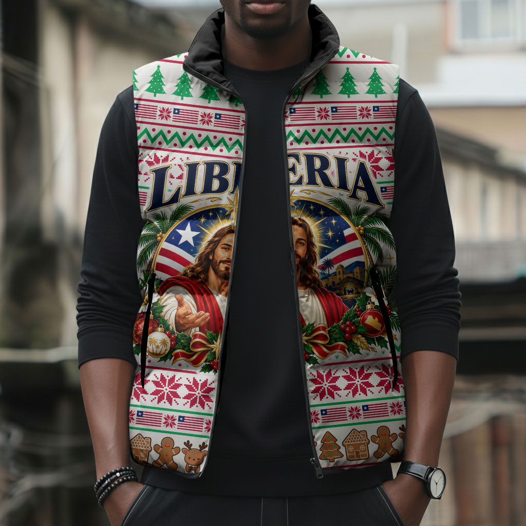 Liberia Jesus Christmas Sleeveless Puffer Jacket Vintage Patriotic Religious