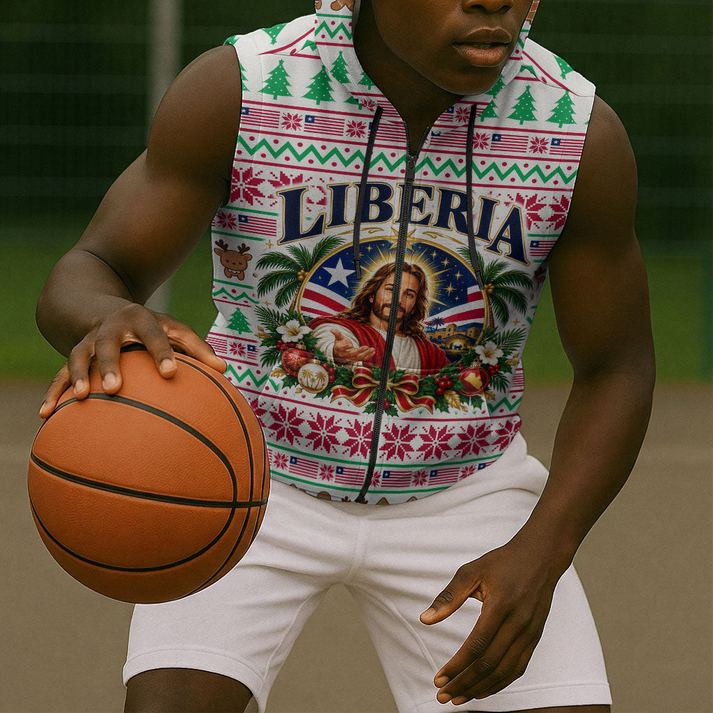 Liberia Jesus Christmas Sleeveless Zip Hoodie Vintage Patriotic Religious
