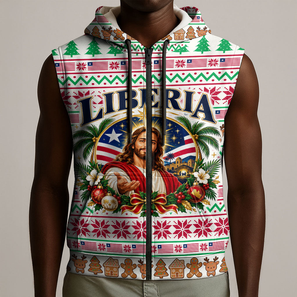 Liberia Jesus Christmas Sleeveless Zip Hoodie Vintage Patriotic Religious