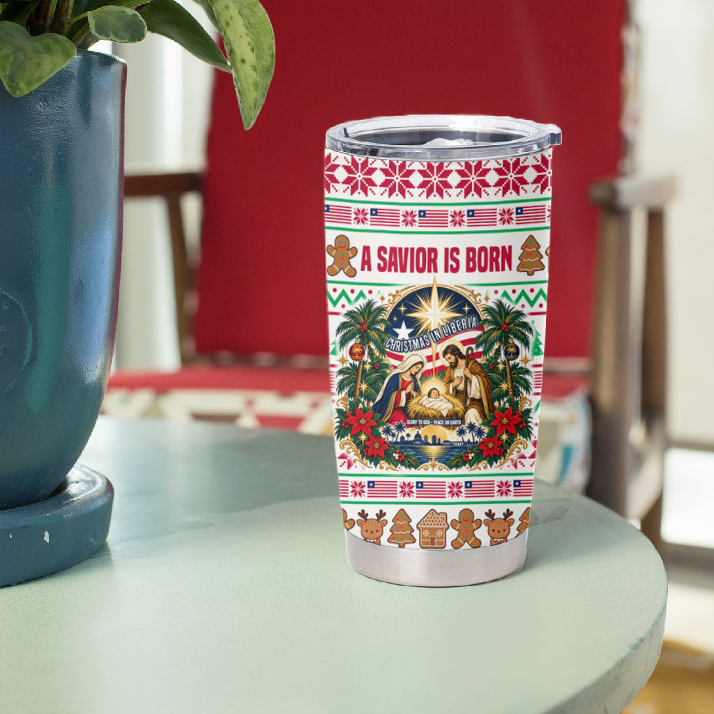 Liberia Jesus Christmas Tumbler Cup Vintage Patriotic Religious