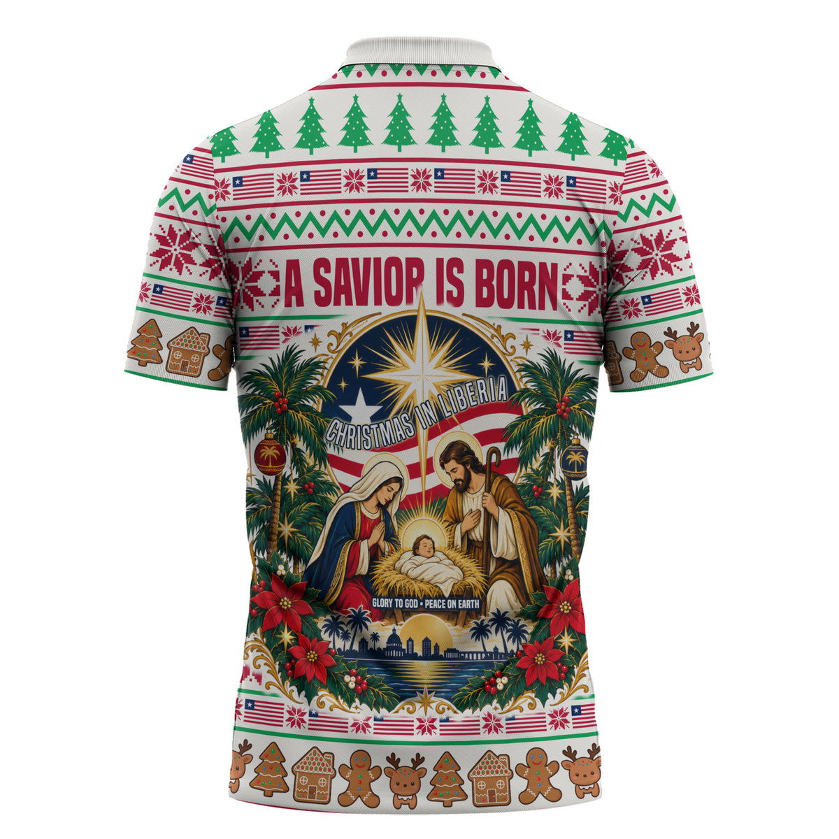Liberia Jesus Christmas Zipper Polo Shirt Vintage Patriotic Religious