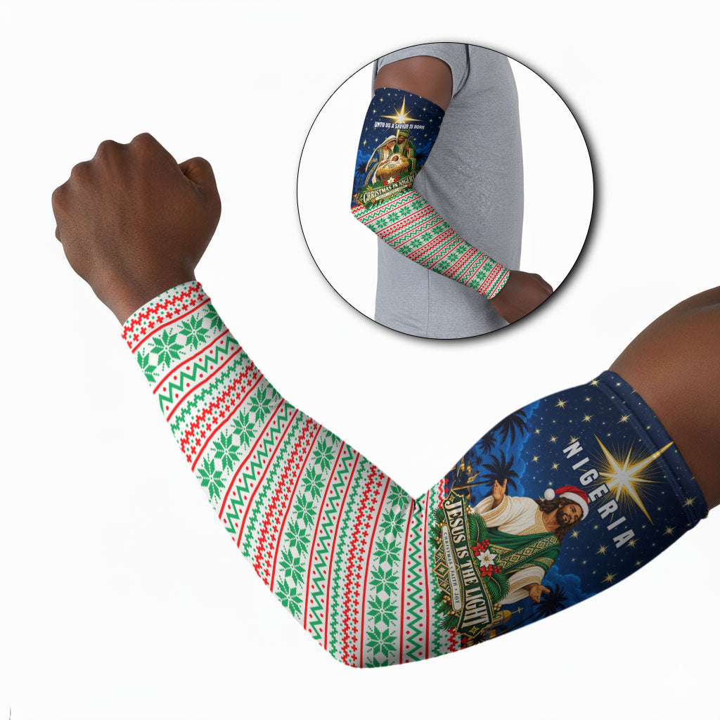 Nigeria Jesus Christmas Faith Light Arm Sleeves Nigerian Flag Christmas Nativity Scene