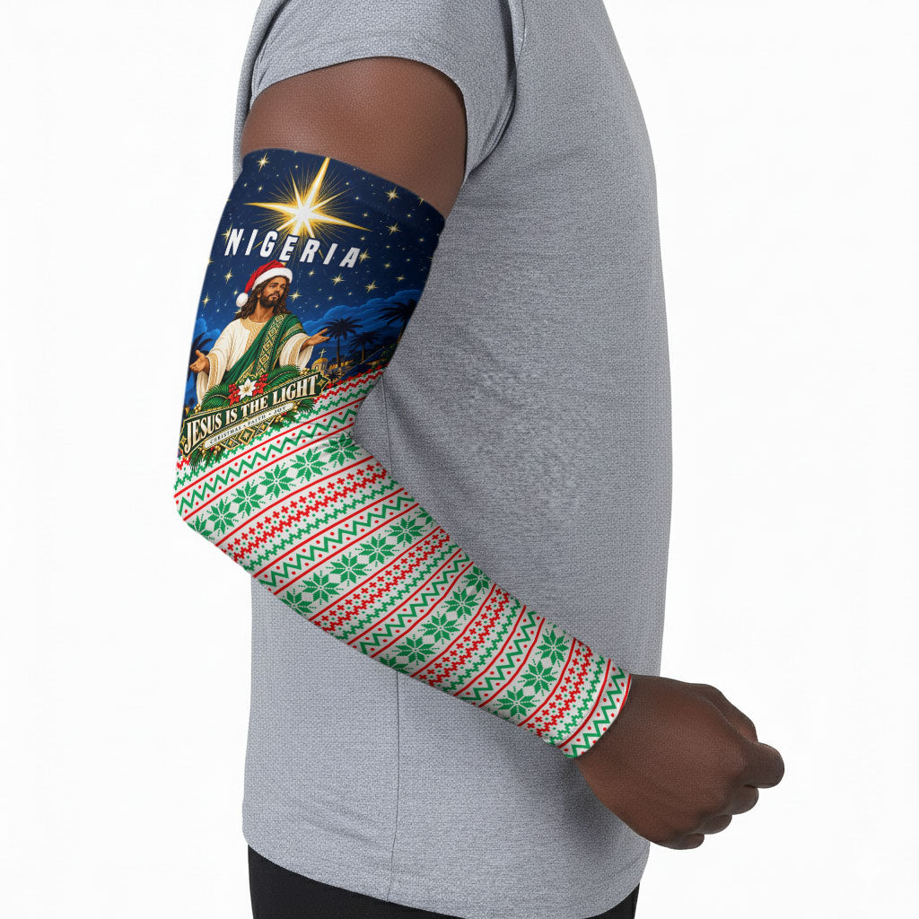 Nigeria Jesus Christmas Faith Light Arm Sleeves Nigerian Flag Christmas Nativity Scene