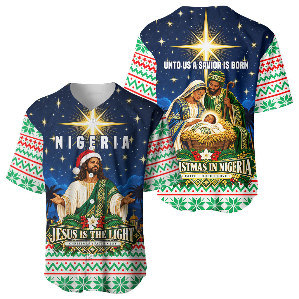 Nigeria Jesus Christmas Faith Light Baseball Jersey Nigerian Flag Christmas Nativity Scene