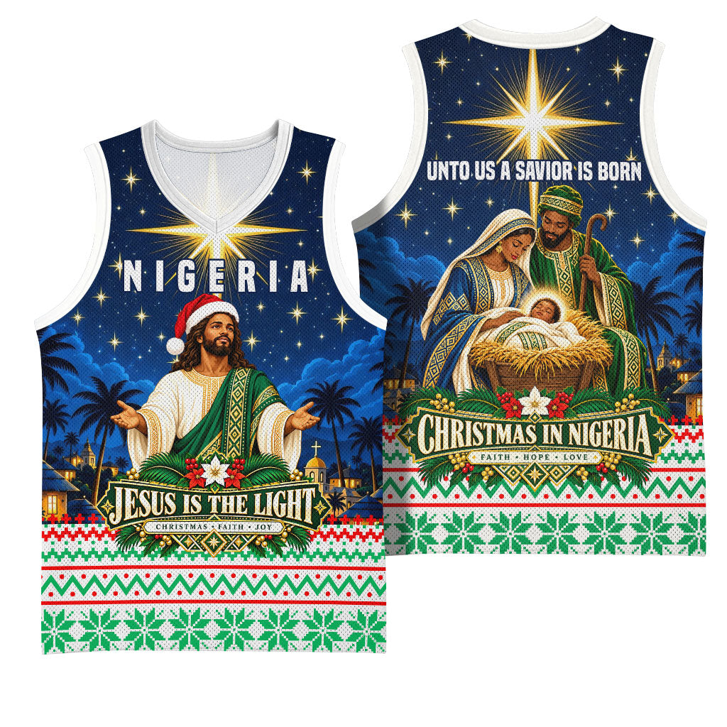 Nigeria Jesus Christmas Faith Light Basketball Jersey Nigerian Flag Christmas Nativity Scene