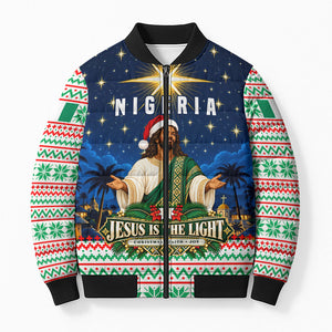 Nigeria Jesus Christmas Faith Light Bomber Puffer Jacket Nigerian Flag Christmas Nativity Scene