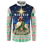 Nigeria Jesus Christmas Faith Light Button Sweatshirt Nigerian Flag Christmas Nativity Scene