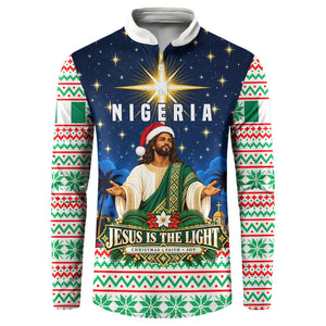 Nigeria Jesus Christmas Faith Light Button Sweatshirt Nigerian Flag Christmas Nativity Scene