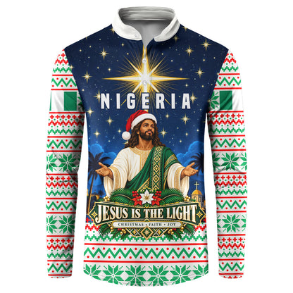 Nigeria Jesus Christmas Faith Light Button Sweatshirt Nigerian Flag Christmas Nativity Scene