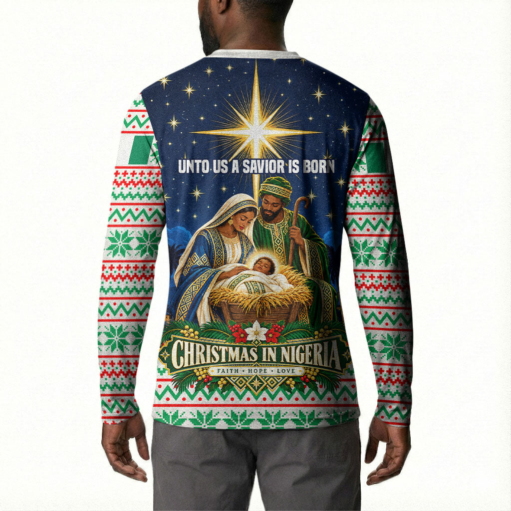 Nigeria Jesus Christmas Faith Light Button Sweatshirt Nigerian Flag Christmas Nativity Scene