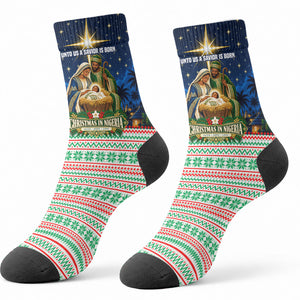 Nigeria Jesus Christmas Faith Light Crew Socks Nigerian Flag Christmas Nativity Scene