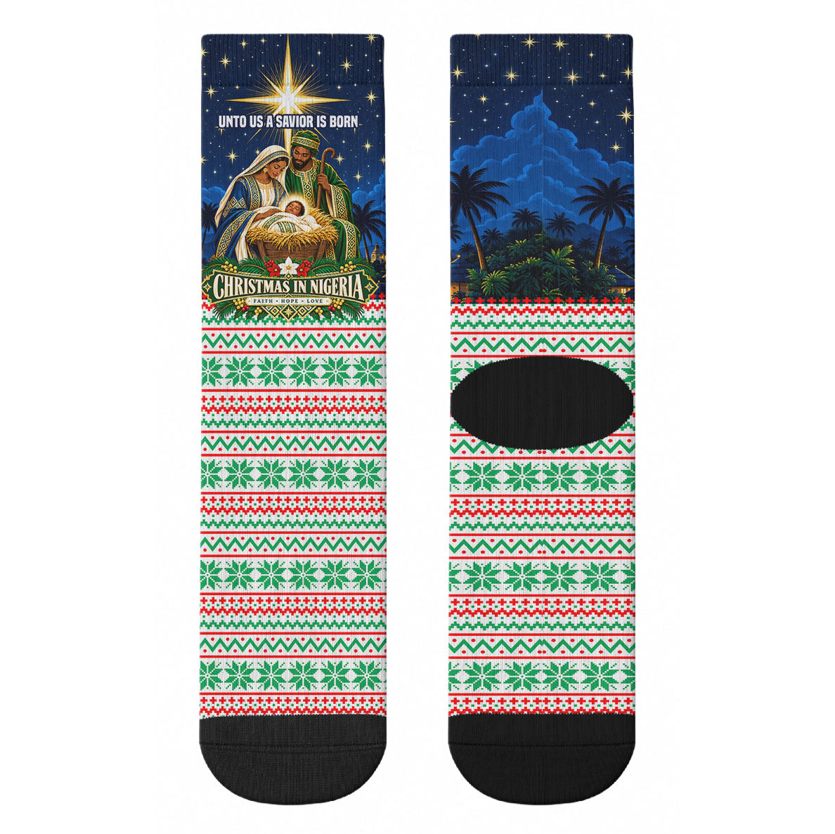Nigeria Jesus Christmas Faith Light Crew Socks Nigerian Flag Christmas Nativity Scene