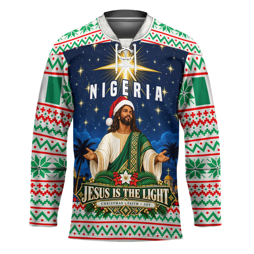 Nigeria Jesus Christmas Faith Light Hockey Jersey Nigerian Flag Christmas Nativity Scene
