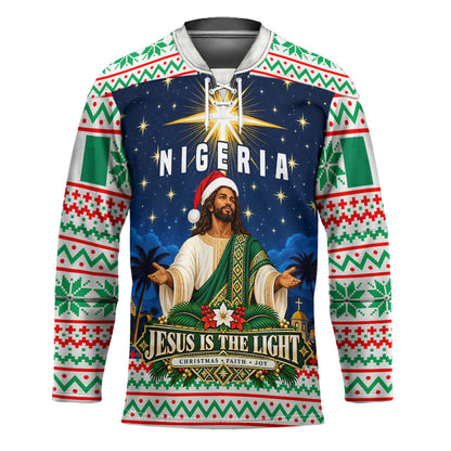 Nigeria Jesus Christmas Faith Light Hockey Jersey Nigerian Flag Christmas Nativity Scene