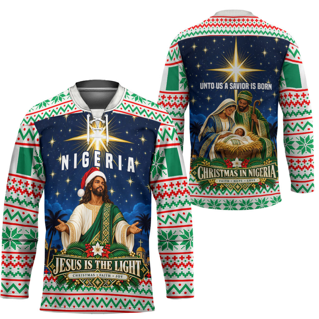 Nigeria Jesus Christmas Faith Light Hockey Jersey Nigerian Flag Christmas Nativity Scene
