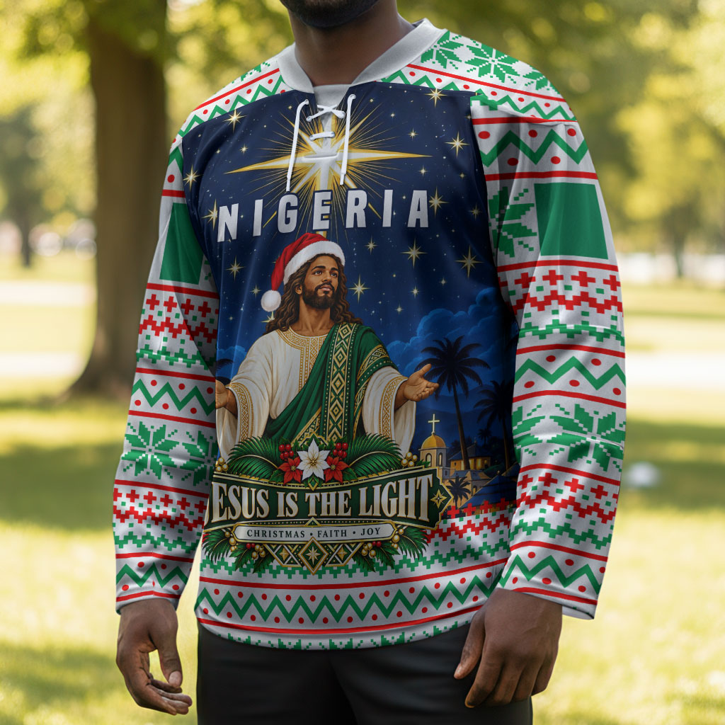 Nigeria Jesus Christmas Faith Light Hockey Jersey Nigerian Flag Christmas Nativity Scene