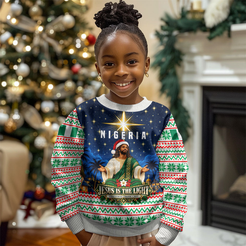 Nigeria Jesus Christmas Faith Light Kid Ugly Christmas Sweater Nigerian Flag Christmas Nativity Scene