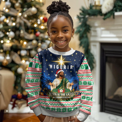 Nigeria Jesus Christmas Faith Light Kid Ugly Christmas Sweater Nigerian Flag Christmas Nativity Scene