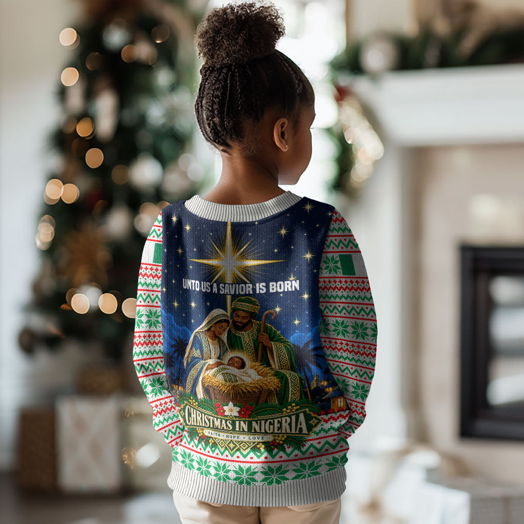 Nigeria Jesus Christmas Faith Light Kid Ugly Christmas Sweater Nigerian Flag Christmas Nativity Scene