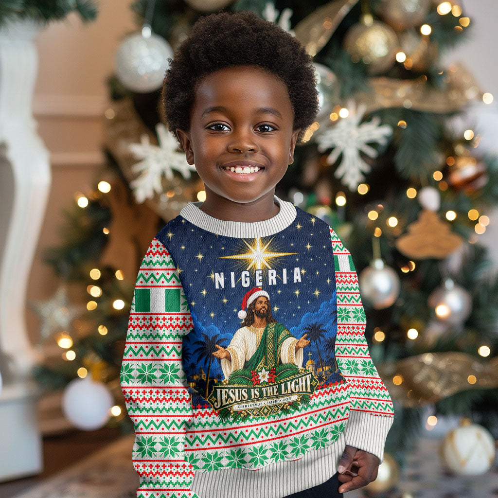 Nigeria Jesus Christmas Faith Light Kid Ugly Christmas Sweater Nigerian Flag Christmas Nativity Scene
