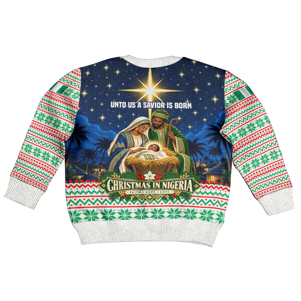 Nigeria Jesus Christmas Faith Light Kid Ugly Christmas Sweater Nigerian Flag Christmas Nativity Scene