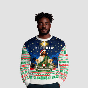 Nigeria Jesus Christmas Faith Light Ugly Christmas Sweater Nigerian Flag Christmas Nativity Scene