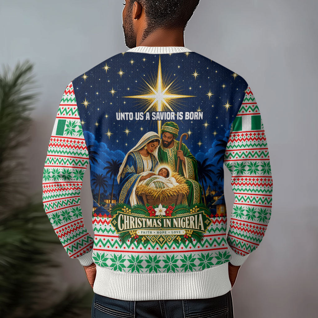 Nigeria Jesus Christmas Faith Light Ugly Christmas Sweater Nigerian Flag Christmas Nativity Scene