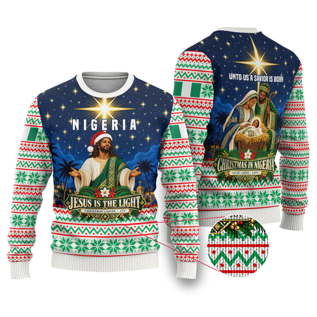 Nigeria Jesus Christmas Faith Light Ugly Christmas Sweater Nigerian Flag Christmas Nativity Scene