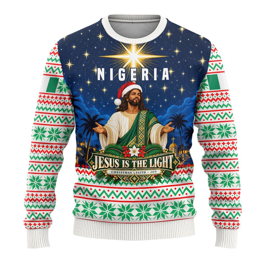 Nigeria Jesus Christmas Faith Light Ugly Christmas Sweater Nigerian Flag Christmas Nativity Scene