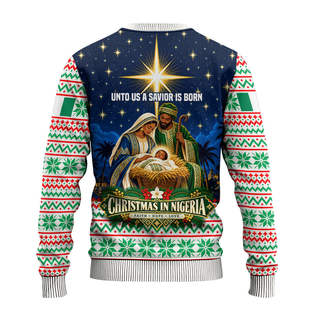 Nigeria Jesus Christmas Faith Light Ugly Christmas Sweater Nigerian Flag Christmas Nativity Scene