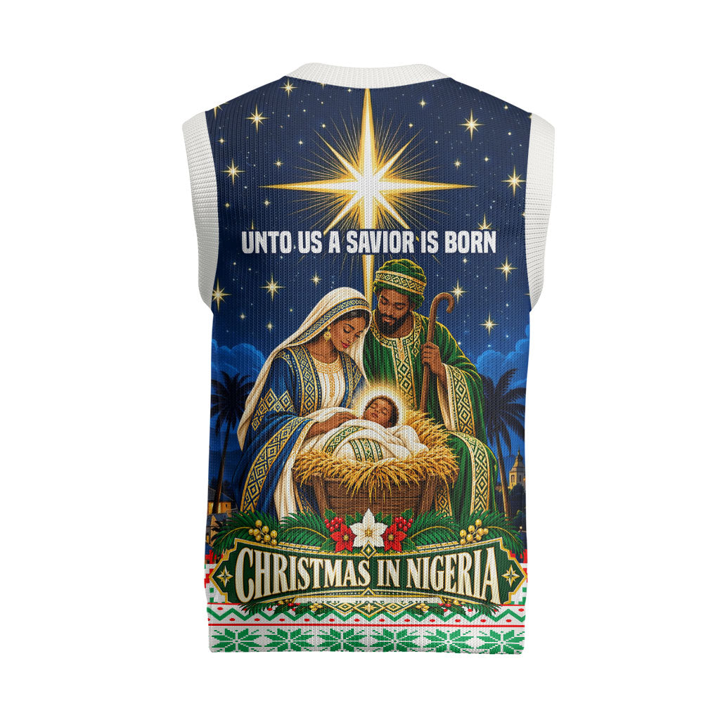 Nigeria Jesus Christmas Faith Light Christmas Knitted V-Neck Vest Nigerian Flag Christmas Nativity Scene
