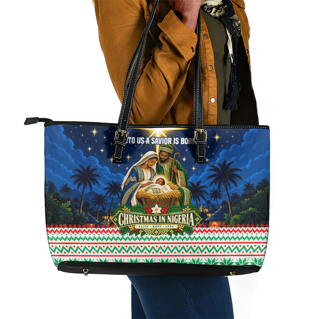 Nigeria Jesus Christmas Faith Light Leather Tote Bag Nigerian Flag Christmas Nativity Scene
