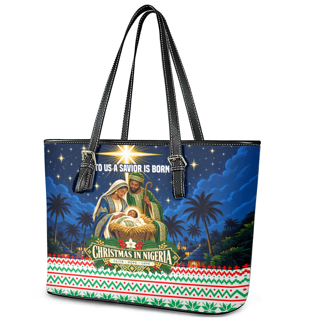 Nigeria Jesus Christmas Faith Light Leather Tote Bag Nigerian Flag Christmas Nativity Scene
