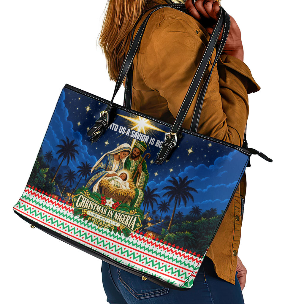 Nigeria Jesus Christmas Faith Light Leather Tote Bag Nigerian Flag Christmas Nativity Scene