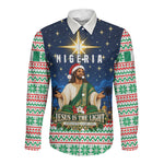 Nigeria Jesus Christmas Faith Light Long Sleeve Button Shirt Nigerian Flag Christmas Nativity Scene