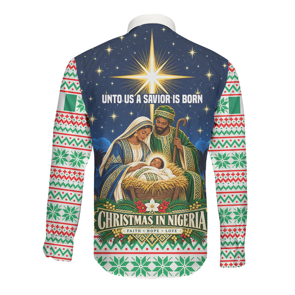 Nigeria Jesus Christmas Faith Light Long Sleeve Button Shirt Nigerian Flag Christmas Nativity Scene