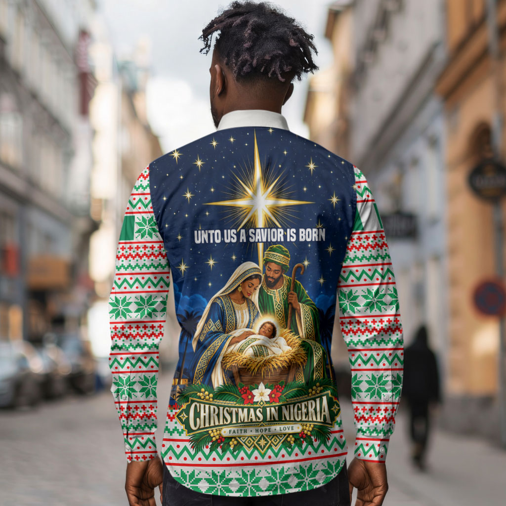 Nigeria Jesus Christmas Faith Light Long Sleeve Button Shirt Nigerian Flag Christmas Nativity Scene