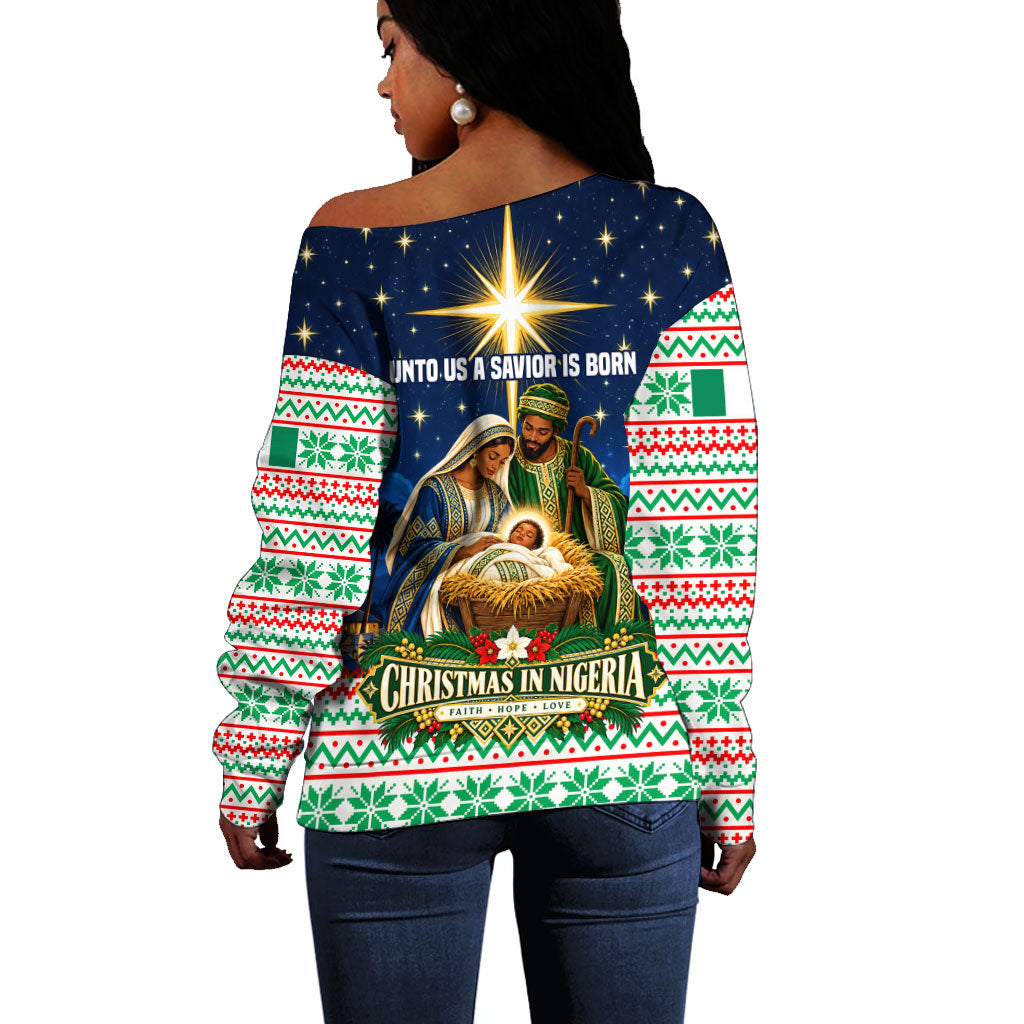 Nigeria Jesus Christmas Faith Light Off Shoulder Sweater Nigerian Flag Christmas Nativity Scene