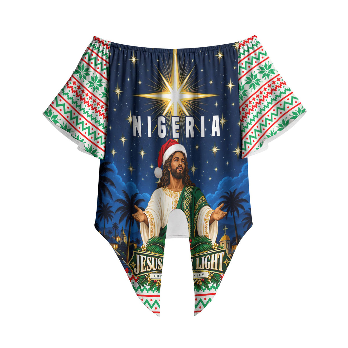 Nigeria Jesus Christmas Faith Light Off Shoulder Wrap Waist Top Nigerian Flag Christmas Nativity Scene