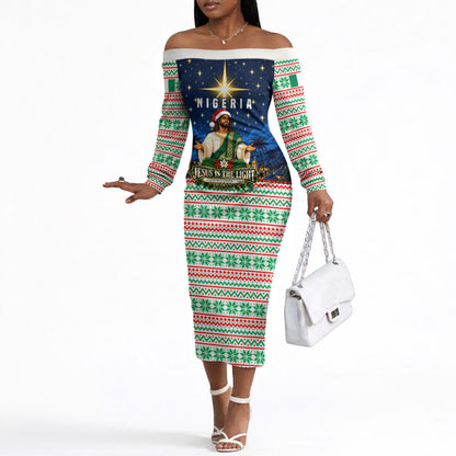 Nigeria Jesus Christmas Faith Light Off The Shoulder Long Sleeve Dress Nigerian Flag Christmas Nativity Scene