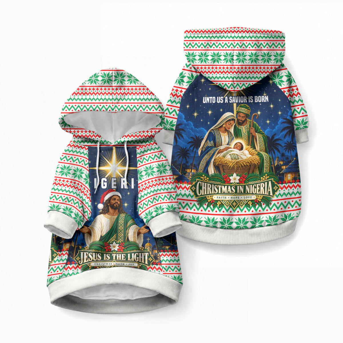 Nigeria Jesus Christmas Faith Light Pet Hoodie Nigerian Flag Christmas Nativity Scene
