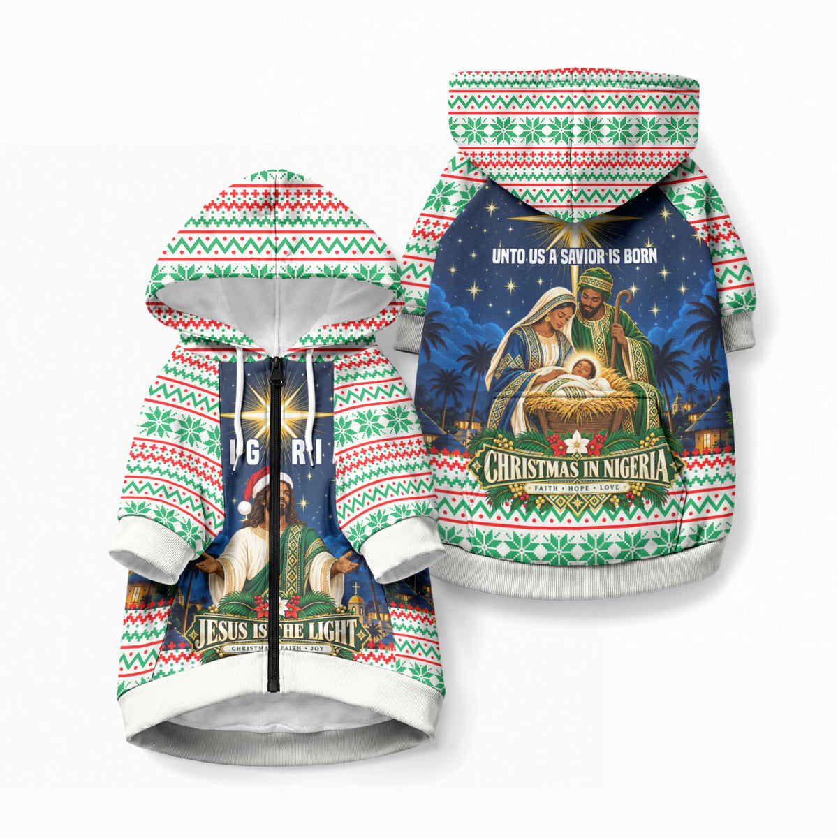 Nigeria Jesus Christmas Faith Light Pet Hoodie Nigerian Flag Christmas Nativity Scene