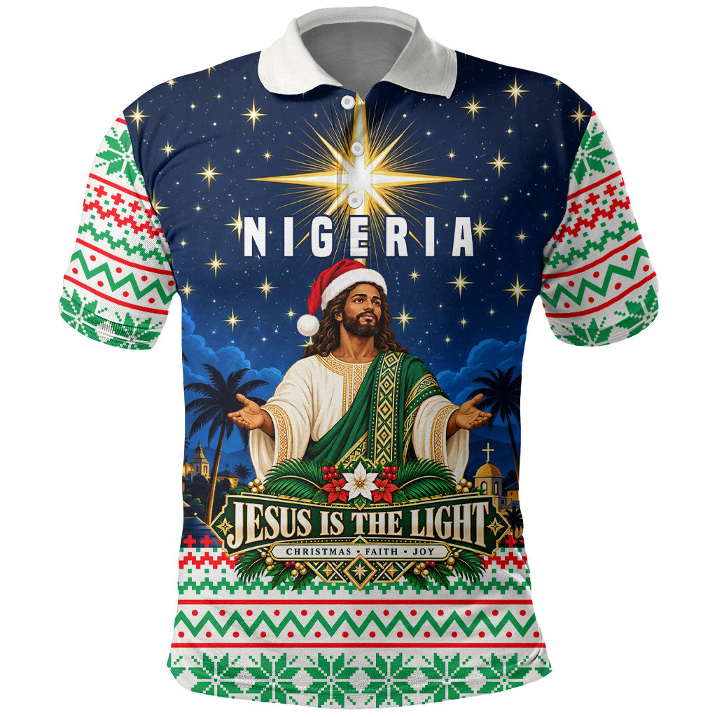 Nigeria Jesus Christmas Faith Light Polo Shirt Nigerian Flag Christmas Nativity Scene