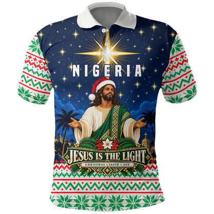 Nigeria Jesus Christmas Faith Light Polo Shirt Nigerian Flag Christmas Nativity Scene