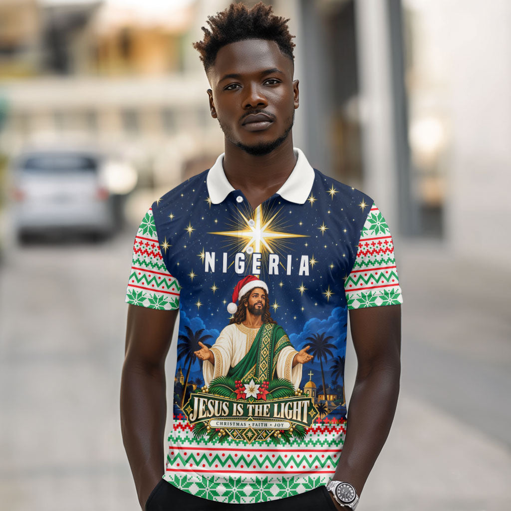 Nigeria Jesus Christmas Faith Light Polo Shirt Nigerian Flag Christmas Nativity Scene
