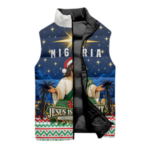 Nigeria Jesus Christmas Faith Light Sleeveless Puffer Jacket Nigerian Flag Christmas Nativity Scene